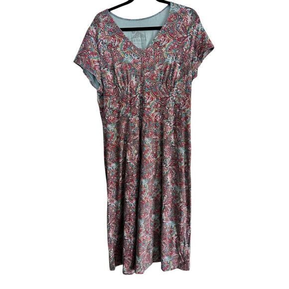 Sahalie Women's Multicolor Paisley Print Cotton Blend Midi Dress Size 1X - Picture 1 of 7